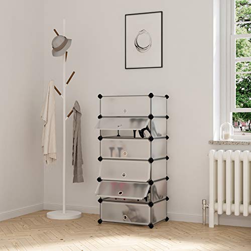 6 Cubes Interlocking Shoe Rack Closet Wardrobe Standing Storage Organiser Boxes Camping Cabinet Cupboard Shelves 43 x 31 x 105 cm