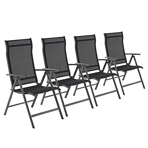 Set of 4 Folding Garden Chairs, Outdoor Chairs with Durable Aluminum Structure, 8-Angle Reclining Backrest, Max. Capacity 120 kg, Black