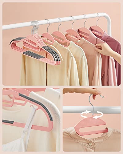 50 Pack Coat Hangers, Premium Quality Plastic Suit Hangers, Heavy Duty, S-Shaped Opening, Non-Slip, Durable, 0.5 cm Thick, Space Saving, 360º Swivel Hook, Pink and Dark Grey