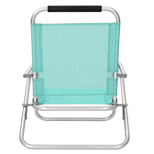 Portable Beach Chair with 4-Position Reclining Backrest, Folding Beach Chair with Armrests, Breathable and Comfortable Fabric, Outdoor Chair, Green