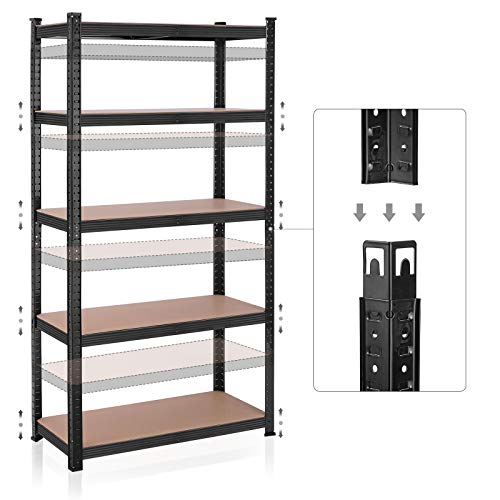 5-Tier Shelving Units, Set of 2 Steel Shelving Units for Storage, Tool-Free Assembly, for Garage, Shed, Load Capacity 875 kg, 40 x 90 x 180 cm, Black