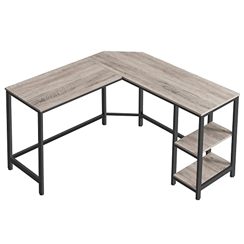 Computer Desk, L-Shaped Corner Desk, Workstation with Shelves for Home Office, Space-Saving, Easy to Assemble, Industrial, Greige and Black