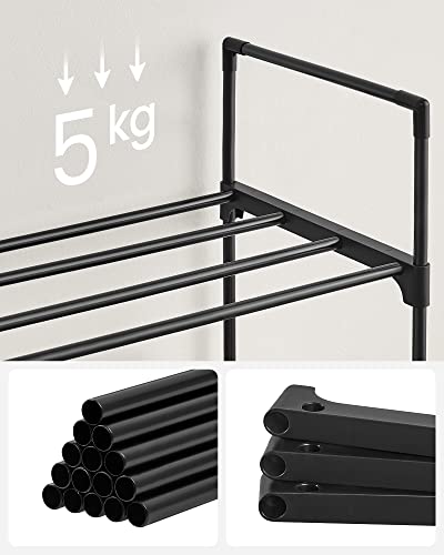 3-Shelf Shoe Rack, Metal Shoe Storage Organiser, Easy to Assemble, 12 to 15 Pairs Shoes, Stackable Shoe Shelf for Closet, Entryway, Black