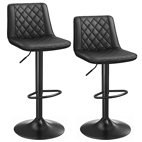 Songmics Bar Stools Set of 2 Height Adjustable Metal Back and Footrest with PU Cover and Padding for Dining Room Bar Kitchen Living Room up to 120 kg