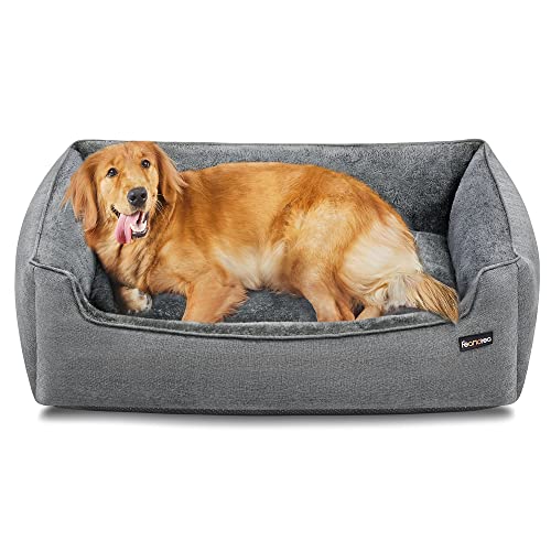 Dog Bed, Linen-Look Pet Bed, Dog Sofa Bed with Raised Edges, Non-Slip Bottom, Removable Washable Cover, XL, for Large Dogs, 110 x 75 x 27 cm, Light Grey