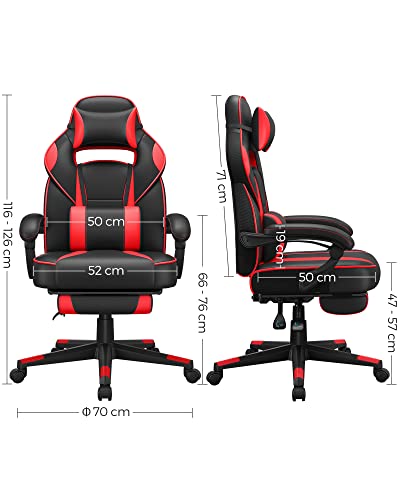 Racing Gaming Chair, Adjustable Office Chair with Footrest, Ergonomic Design, Tilt Mechanism, Headrest, Lumbar Support, 150 kg Weight Capacity, Black and Red