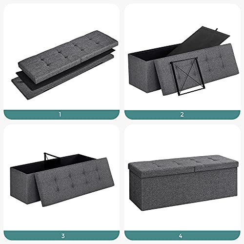 120L Storage Ottoman, Folding Shoe Bench, with Flipping Lid, 300 kg Load Capacity, 110 x 38 x 38 cm (L x W x H), Dark Grey