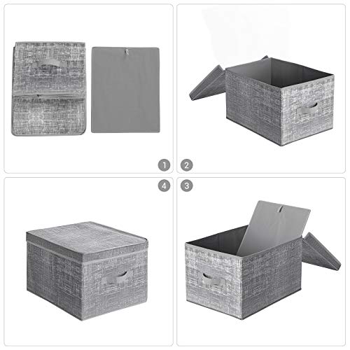 Set of 3 Foldable Storage Boxes with Lids, Fabric Cubes with Label Holders, Storage Bins Organiser, 30 x 40 x 25 cm, Heather Grey