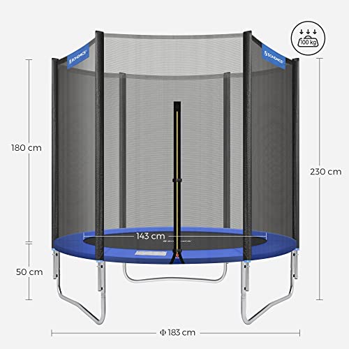 Trampoline 183 cm (6 ft), Outdoor Backyard Trampoline, TÜV Rheinland GS Certificate, with Enclosure Safety Net, Spring Cover Pad, Holds 100 kg, Black and Blue