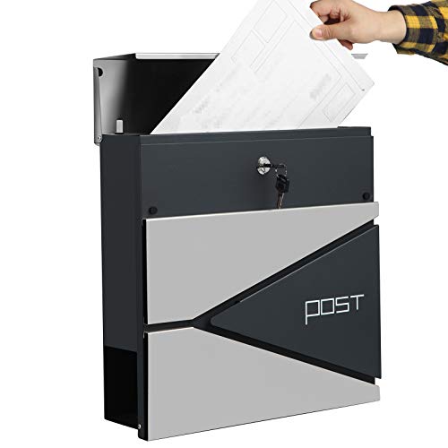 Modern Mailbox, Lockable Wall-Mounted Post Letter Box with Newspaper Holder, Easy to Install, Anthracite Grey and Silver