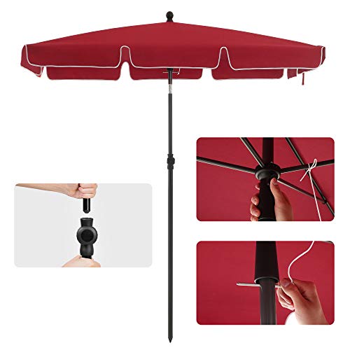 Rectangular Balcony Parasol 2 x 1.25 m, UPF 50+ Protection, Tilting Sunshade, PA-Coated Canopy, Carrying Bag, Garden Terrace, Base Not Included, Red