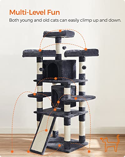 Cat Tree, Large Cat Tower, 170 cm, Smoky Grey