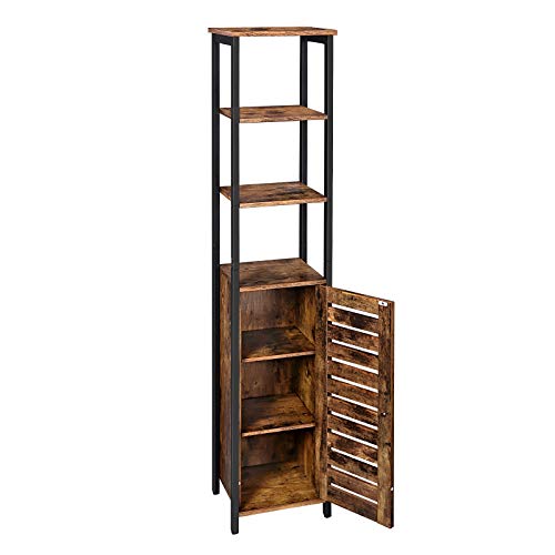 Industrial Floor Standing Shelf, Narrow Bathroom Cabinet with 3 Shelves and Cupboard, Tall, Multipurpose in the Living Room, 37 x 30 x 167 cm, Rustic Brown