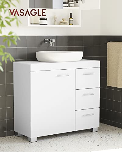 Bathroom Cabinet with 3 Large Drawers, Bathroom Cabinet, 2 Compartments behind the Door, Bathroom Cabinet with Legs, 30 x 70 x 64 cm, White