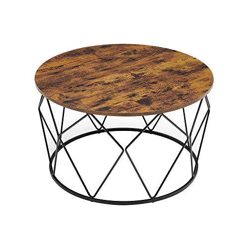 Round Coffee Table, Small Centre Table with Steel Frame, for Living Room, Bedroom, Study, Industrial Style, Rustic Brown and Black