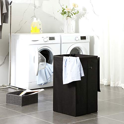 85L Laundry Hamper, Linenette Fabric Laundry Basket, Clothes Hamper with Magnetic Lid and Handles, Foldable, Removable Liner Bag, Black