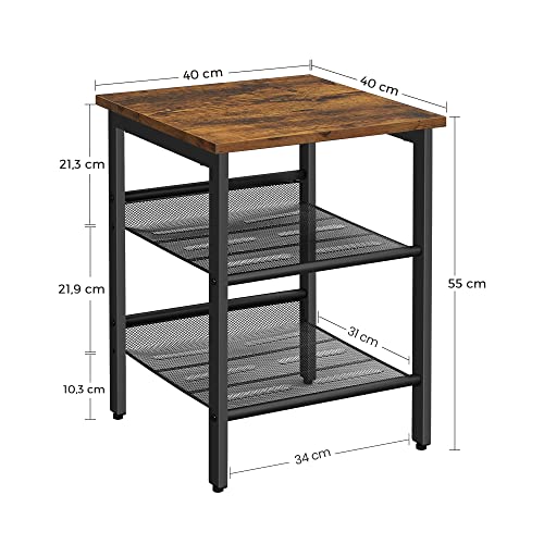 Side Table, Nightstand, End Table with 2 Adjustable Mesh Shelves, Easy Assembly, Industrial for Living Room, Bedroom, Stable Steel Frame, Rustic Brown and Black