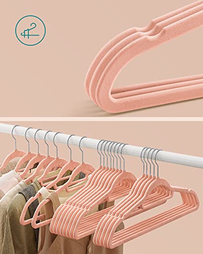 Velvet, 50 Pack, Non-Slip Clothes Hangers, 0.6 cm Thickness, Space Saving, 360° Swivel Hooks, 43.5 cm Long, for Coat, Jacket, Shirt, Dress, Trousers, , Pink Light, 43,5 x 0,6 x 22,5 cm