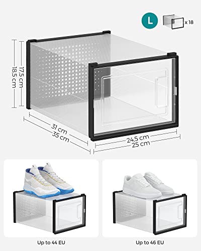 Shoe Boxes Pack of 18 Foldable and Stackable up to Size 46 Transparent Black