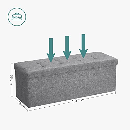 120L Folding Ottoman Bench Storage Box Storage Cube Flipping Lid Shoe Bench Footstool Load Capacity of 300 Kg Light Grey 110 x 38 x 38 cm