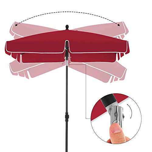 Rectangular Balcony Parasol 2 x 1.25 m, UPF 50+ Protection, Tilting Sunshade, PA-Coated Canopy, Carrying Bag, Garden Terrace, Base Not Included, Red