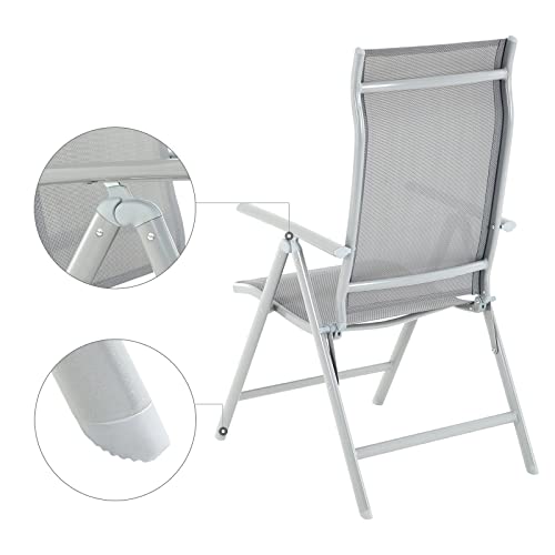 Set of 4 Folding Garden Chairs, Outdoor Chairs with Durable Aluminum Structure, 8-Angle Reclining Backrest, Max. Capacity 120 kg, Grey