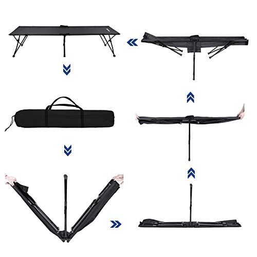 Foldable Camping Bed, Portable Camp Cot Load up to 260 kg, for Hiking and Outdoor Use, 205 x 75 x 46 cm, Black