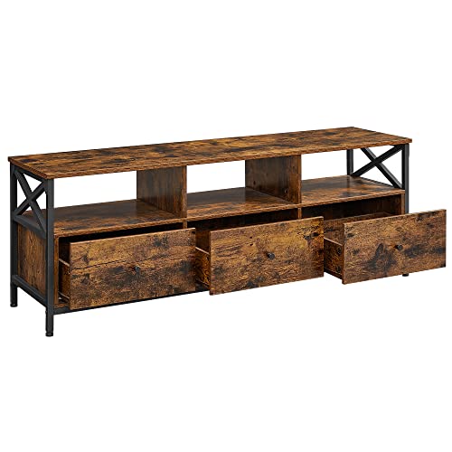 TV Stand, TV Cabinet for up to 65 Inch TV, TV Table with 3 Drawers and 3 Open Shelves, 40 x 147 x 50 cm, for Living Room, Bedroom, Steel Frame, Rustic Brown and Black