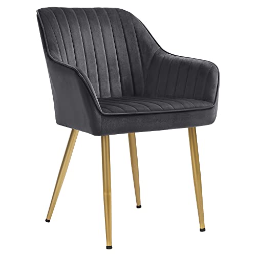 Dining Chair Armchair Upholstered Chair with Armrests Metal Legs Velvet Cover Study Living Room Bedroom Grey Gold LDC077G01