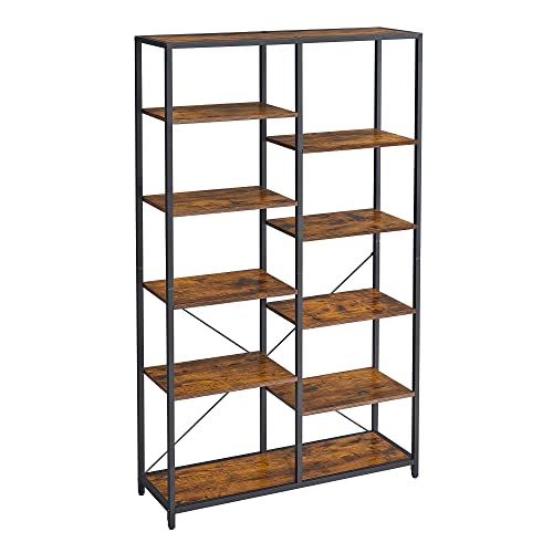 Bookcase, Bookshelf 5 Tier, Standing Display Storage Rack, for Living Room, Office, Study, Bedroom, Kitchen, Easy Assembly, Industrial Style, Rustic Brown and Black