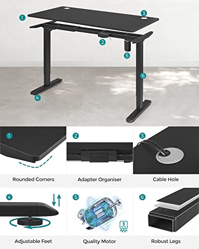 Height-adjustable electric desk, 70 x 140 x (73-114) cm, table frame, desk stand, with table top, infinitely adjustable, steel, black