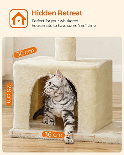 Cat Tree, Compact Cat Condo with 2 Caves, Beige