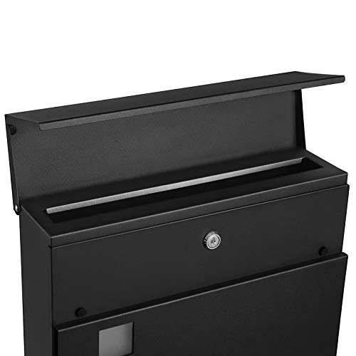 Modern Mailbox, Lockable Wall-Mounted Post Letter Box with Newspaper Holder, Easy to Install, Black