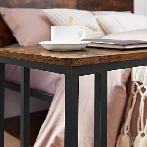 End Table, Side Table, Coffee Table, with Steel Frame and Castors, Easy Assembly, Industrial, for Living room, Bedroom, Balcony, Rustic Brown and Black