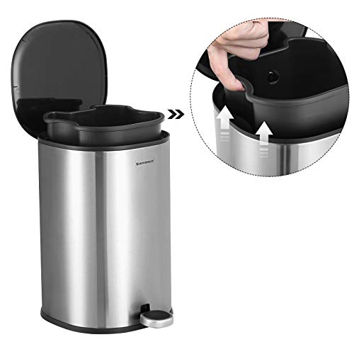 Rubbish Bin, 5 L Bathroom Bin, Steel Pedal Bin, with Inner Bucket, Soft-Close Lid, and Handle, for Bathroom, Toilet, Silver and Black