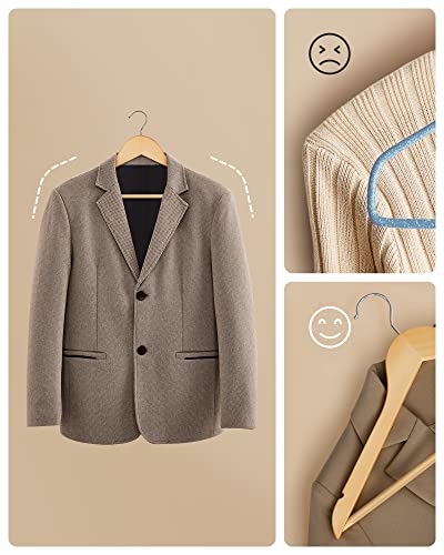 Wooden Hangers, 30 Pieces, Rack with Shoulder Grooves, Non Slip Trouser Bar and 360° Swivel Hook, for Complete Shirts Coats, Natural , Standard, Maple Wood, Metal