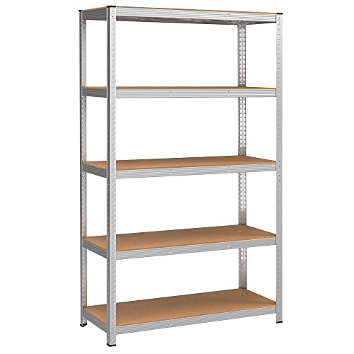 5-Tier Shelving Unit, Steel Shelving Unit for Storage, Tool-Free Assembly, for Garage, Shed, Load Capacity 875 kg, 60 x 120 x 200 cm, Silver