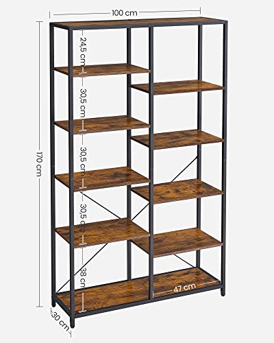 Bookcase, Bookshelf 5 Tier, Standing Display Storage Rack, for Living Room, Office, Study, Bedroom, Kitchen, Easy Assembly, Industrial Style, Rustic Brown and Black