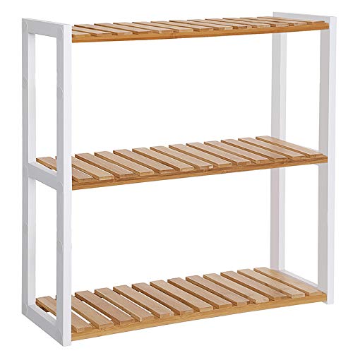 Bamboo Bathroom Shelf, 3-Tier Adjustable Plants Rack, Wall-Mounted or Stand, in the Living Room, Balcony, Kitchen, Natural and White