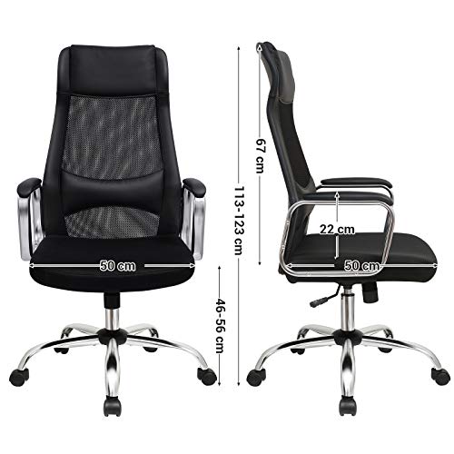 Office Chair Mesh Desk Chair Ergonomic Computer Chair Breathable Back with Head and Lumbar Support Height Adjustable up to 140 kg Black