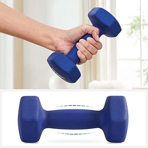 Set of 2 Dumbbells, 2 x 2.5 Non-Slip Neoprene Hand Weights with Matte Finish, Home Workout, Fitness Training Exercise, Blue