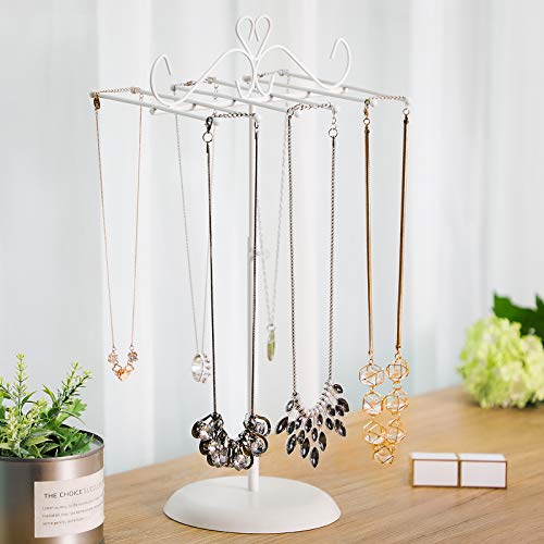 Jewellery Display Stand Holder, Metal Jewellery Rack Tree, for Necklaces, Chokers, Bracelets, Earrings, Gift for Girls Women, White