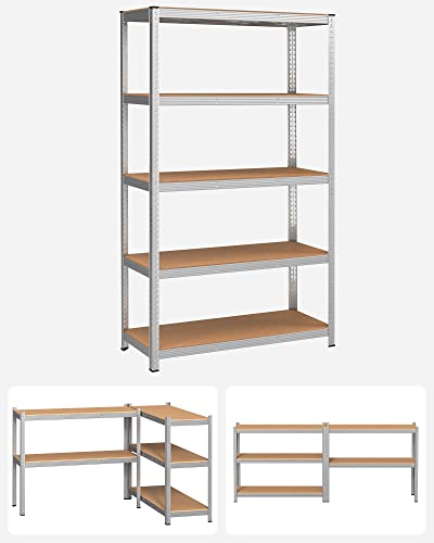 5-Tier Shelving Unit, Steel Shelving Unit for Storage, Tool-Free Assembly, for Garage, Shed, Load Capacity 875 kg, 60 x 120 x 200 cm, Silver