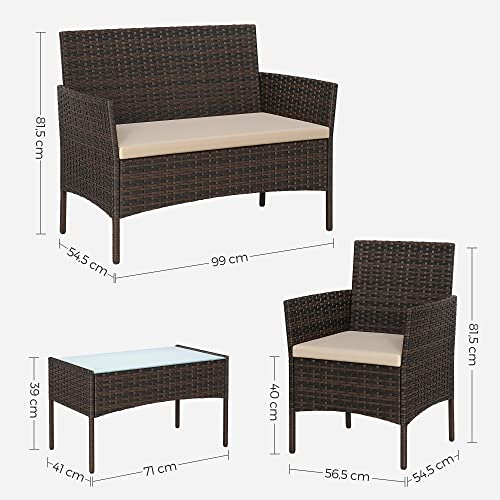 Balcony Garden Furniture Set PE Polyrattan Lounge Set Patio Furniture Outdoor for Patio Balcony Garden Brown Taupe