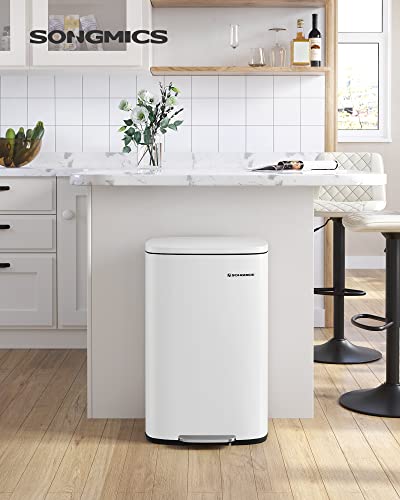 Kitchen Pedal Bin, 50L Rubbish Waste Bin, with Plastic Inner Bucket, Hinged Lid, Soft Closure, Odour Proof and Hygienic, White