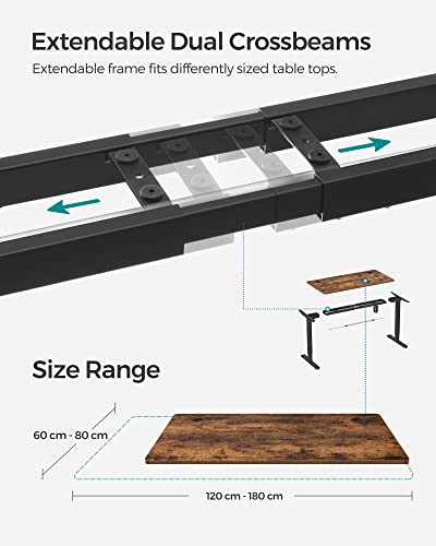 Electric Standing Desk, Height-Adjustable Sit-Stand Desk, Stand up Desk with Metal Frame, for Home Office, Rustic Brown and Black