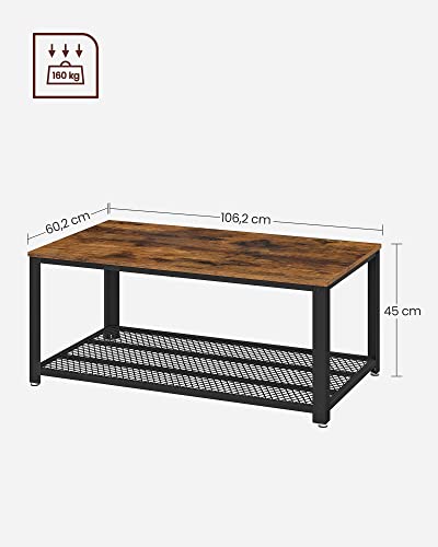 Coffee Table, Cocktail Table, Easy to Assemble, Industrial Side Table, Bedroom, with Metal Frame, with Storage Shelf, for Living Room, Bedroom, Rustic Brown