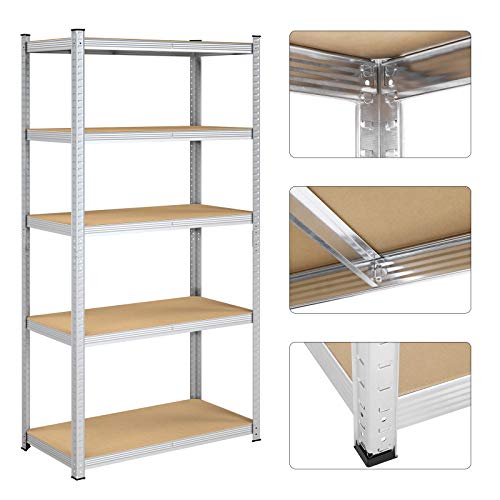 5-Tier Shelving Units, Set of 2 Steel Shelving Units for Storage, Tool-Free Assembly, for Garage, Shed, Load Capacity 600 kg, 50 x 100 x 200 cm, Silver