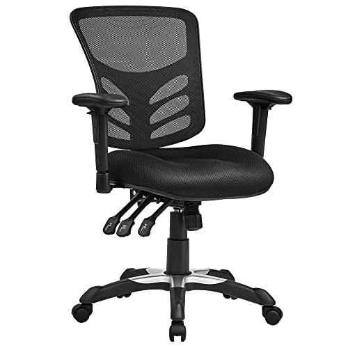 Office Chair, Ergonomic Swivel Chair, Mesh Desk, Adjustable Chair Height, Backrest, 3 Adjustment Levers, Lumbar Support and Adjustable Armrest, Made of PU