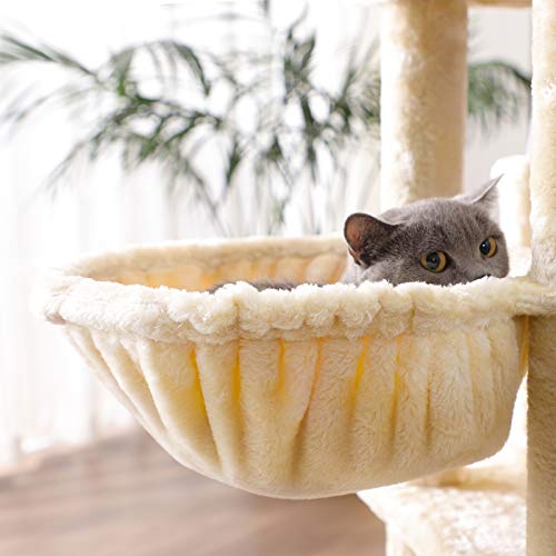 Large Cat Tree with 3 Cat Caves, 164 cm Cat Tower, Beige